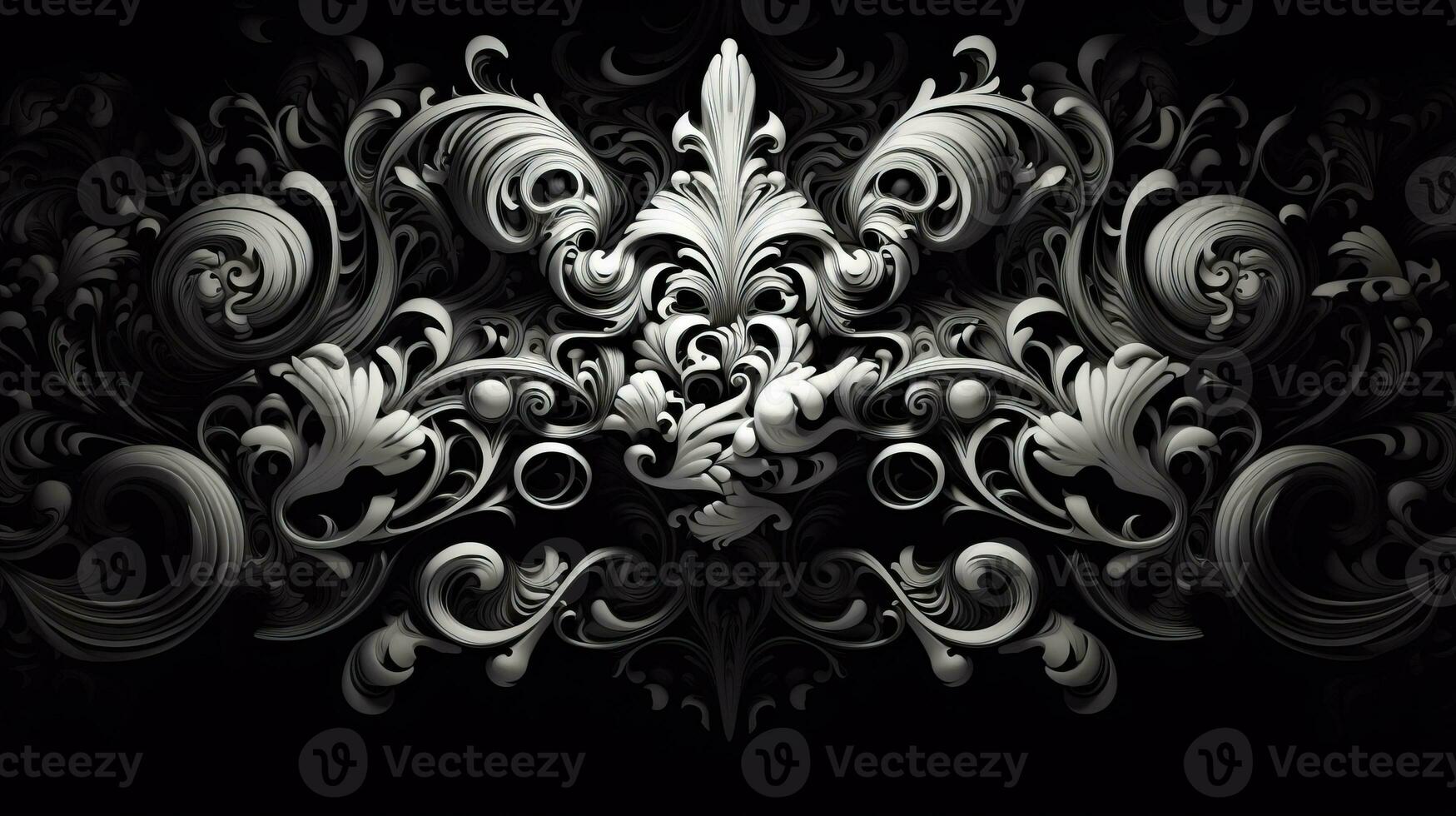 AI generated Abstract floral pattern in black and white colors photo