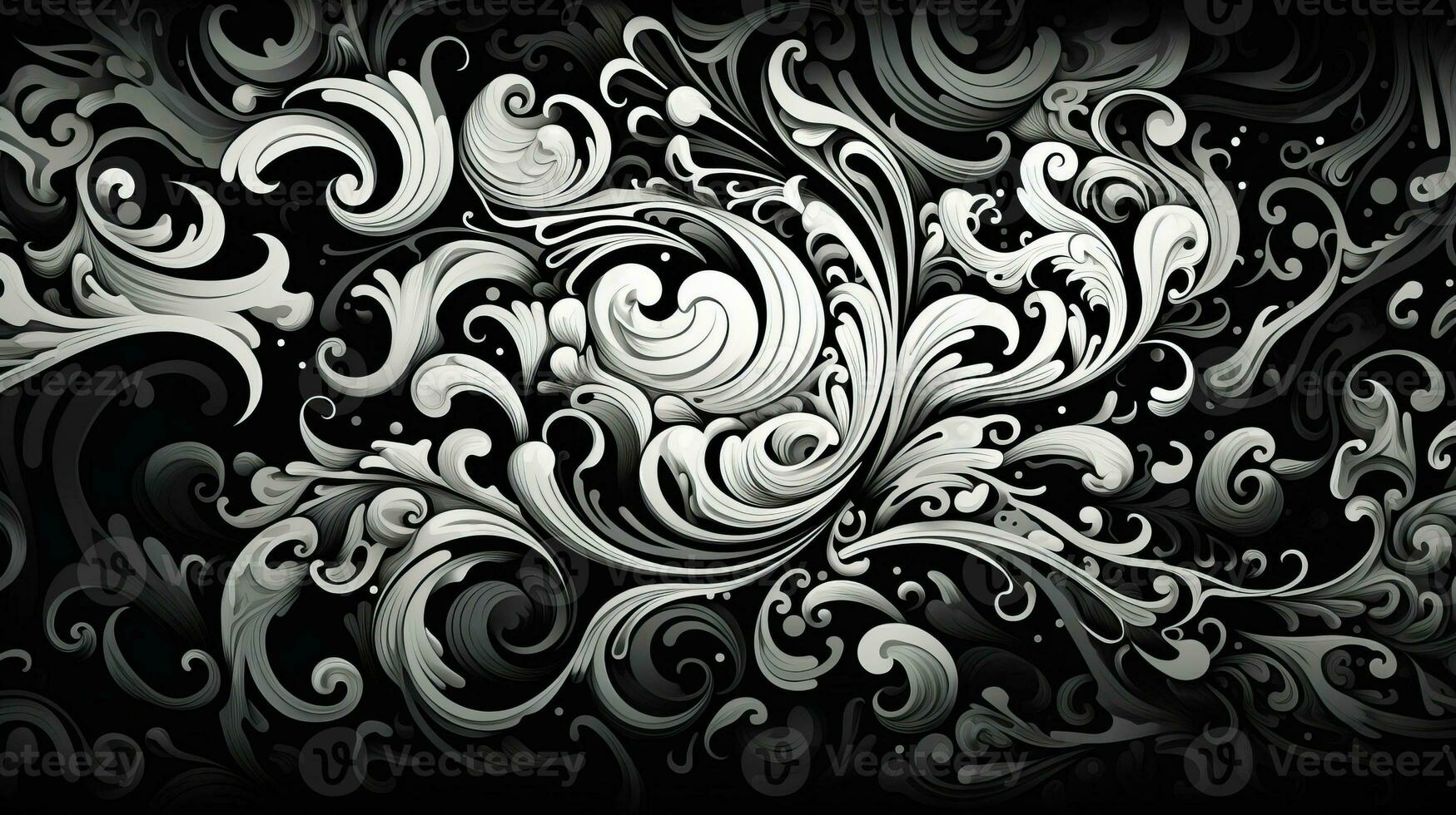 AI generated Abstract floral pattern in black and white colors photo