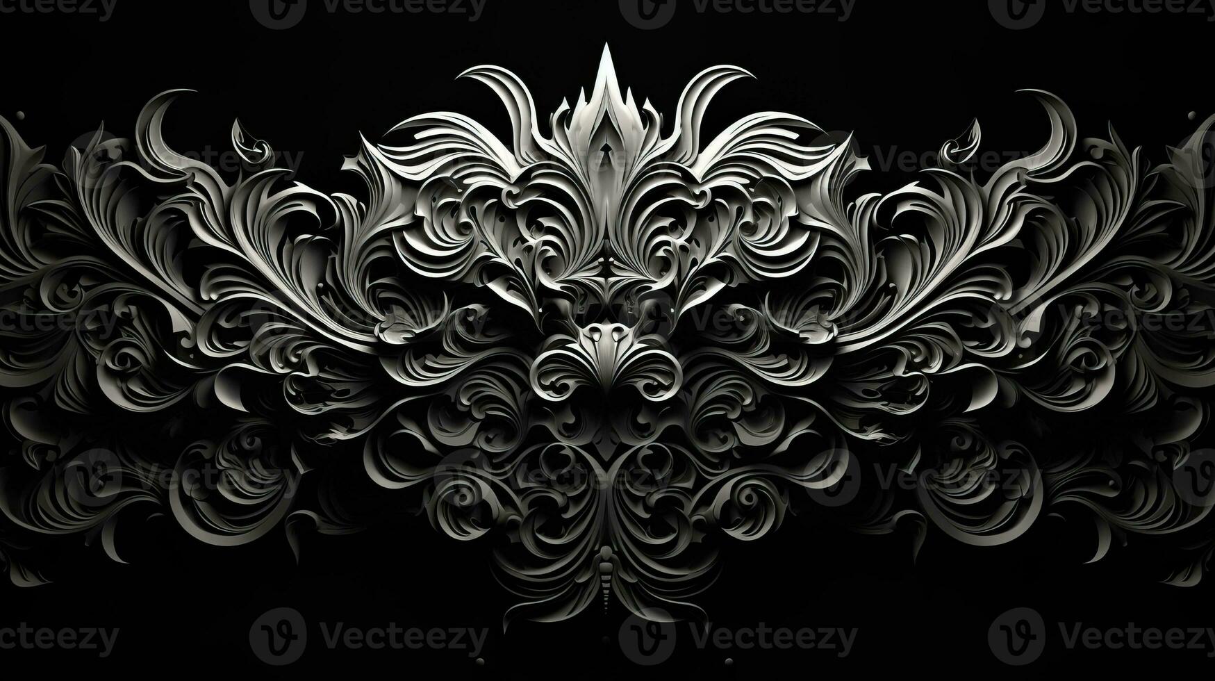 AI generated Abstract floral pattern in black and white colors photo