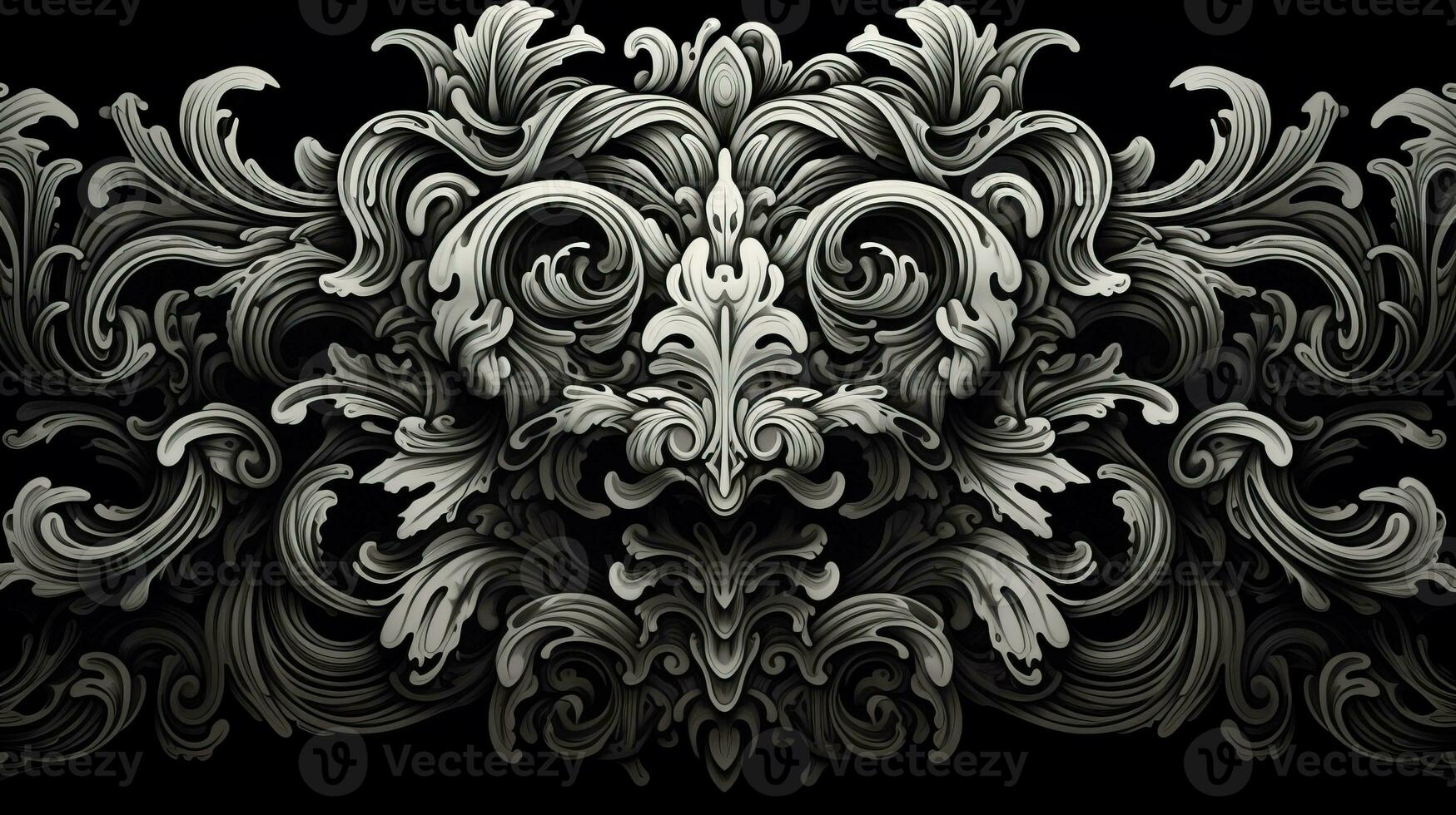 AI generated Abstract floral pattern in black and white colors photo