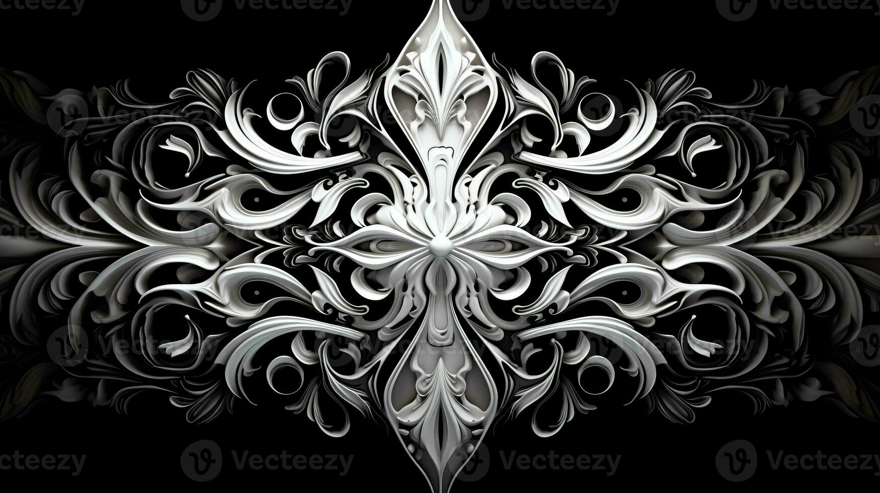 AI generated Abstract floral pattern in black and white colors photo