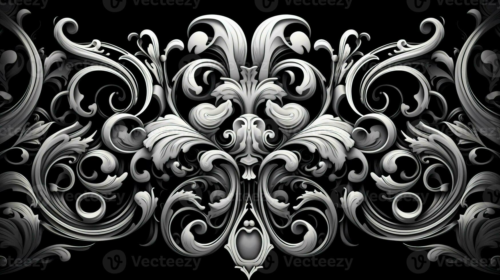 AI generated Abstract floral pattern in black and white colors photo