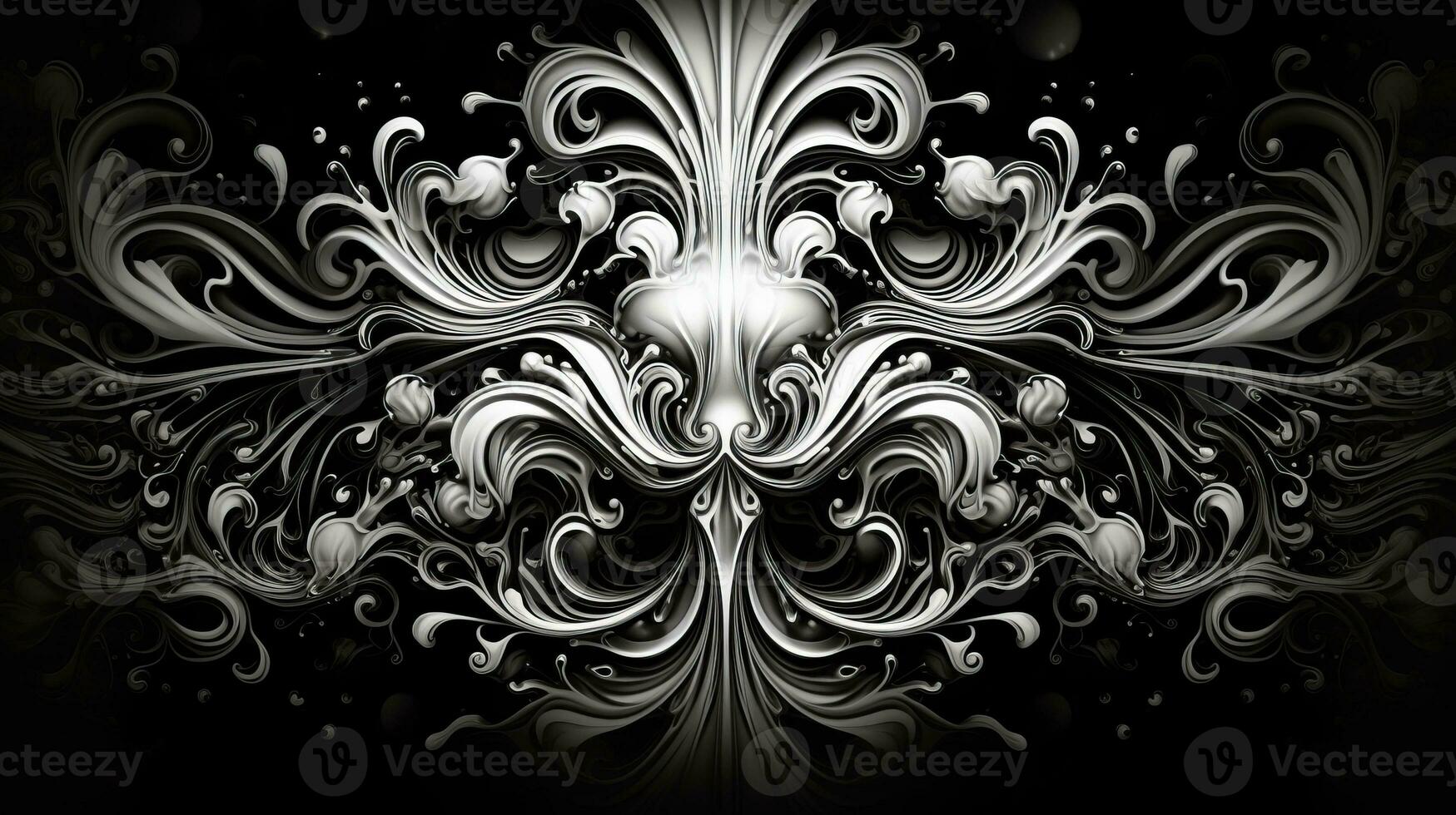 AI generated Abstract floral pattern in black and white colors photo