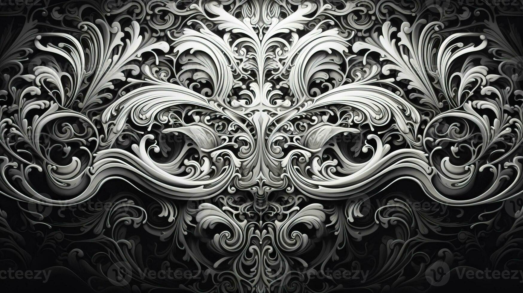 AI generated Abstract floral pattern in black and white colors photo