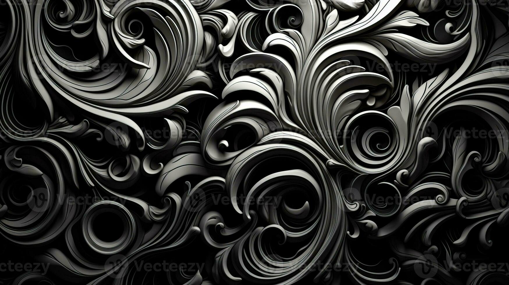 AI generated Abstract floral pattern in black and white colors photo