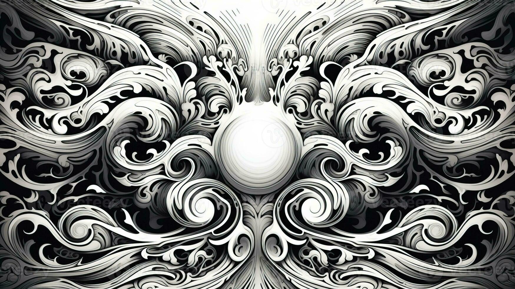 AI generated Abstract floral pattern in black and white colors photo