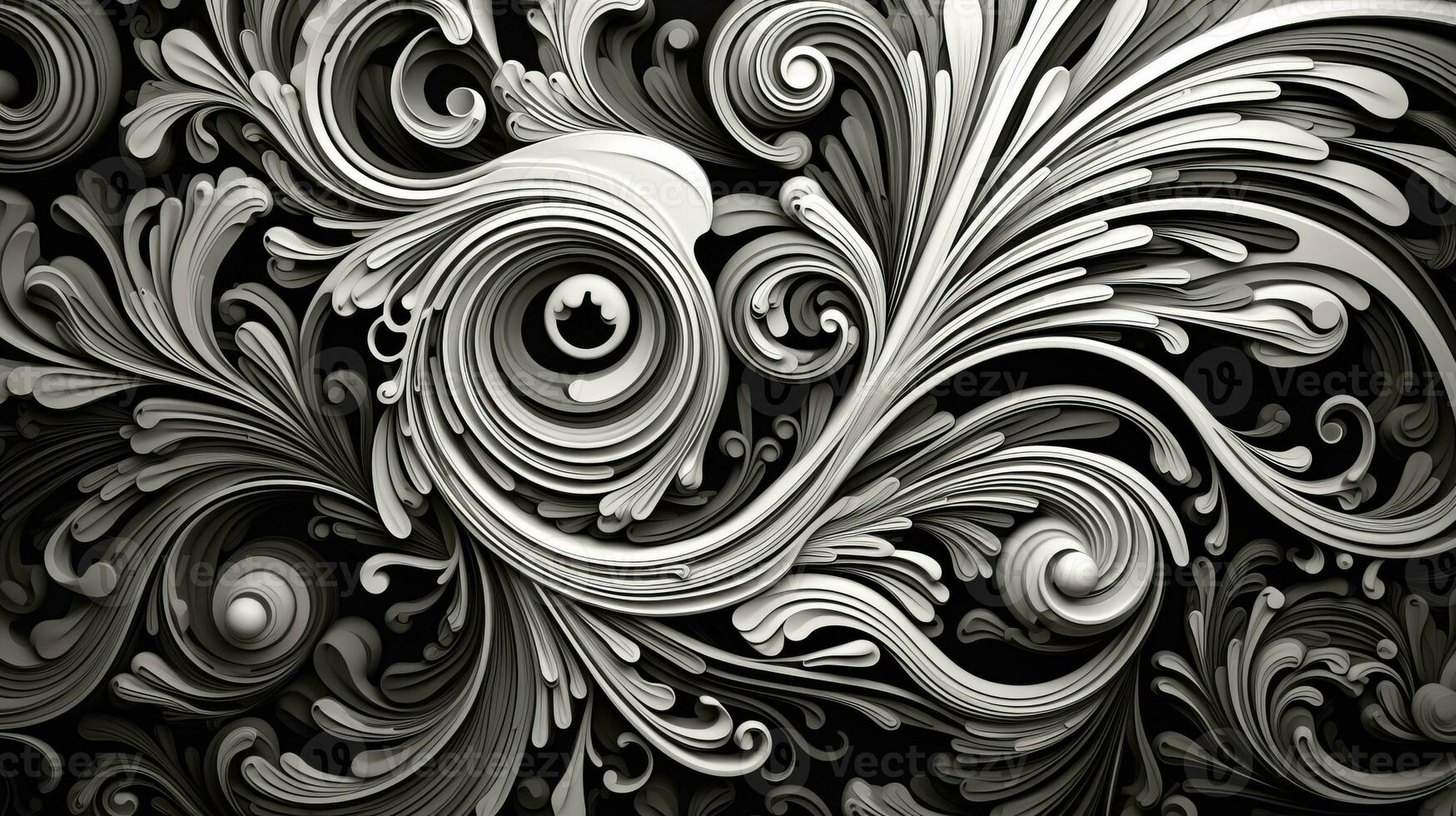 AI generated Abstract floral pattern in black and white colors photo