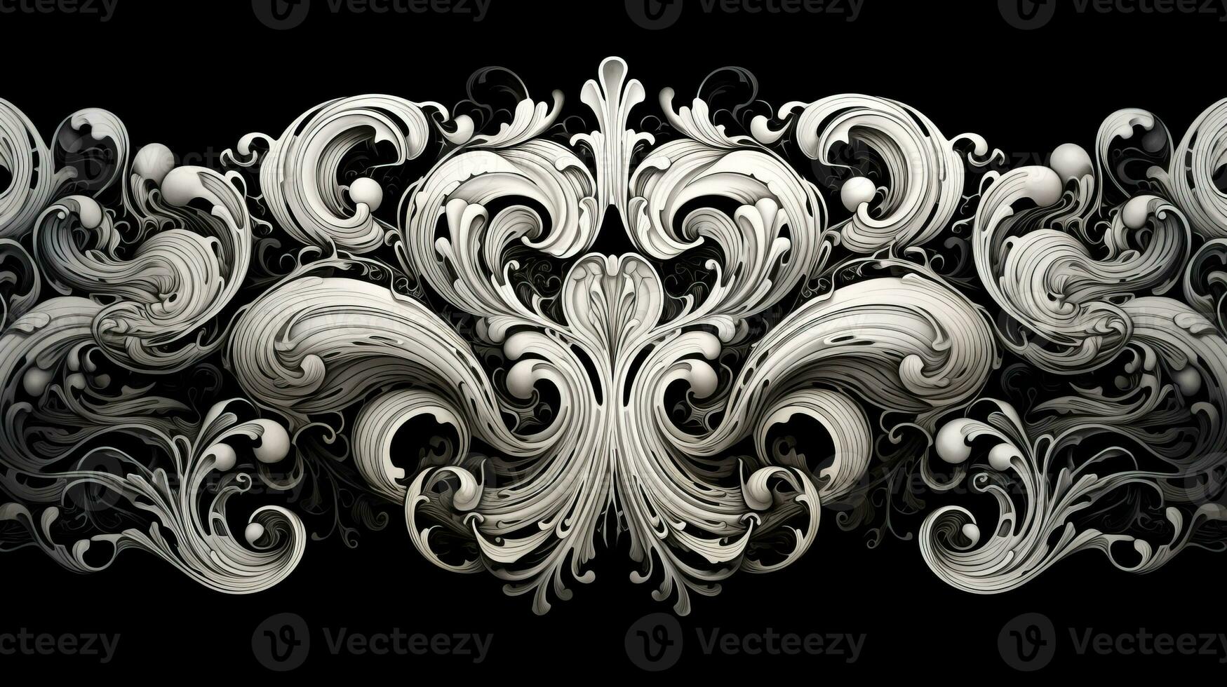 AI generated Abstract floral pattern in black and white colors photo