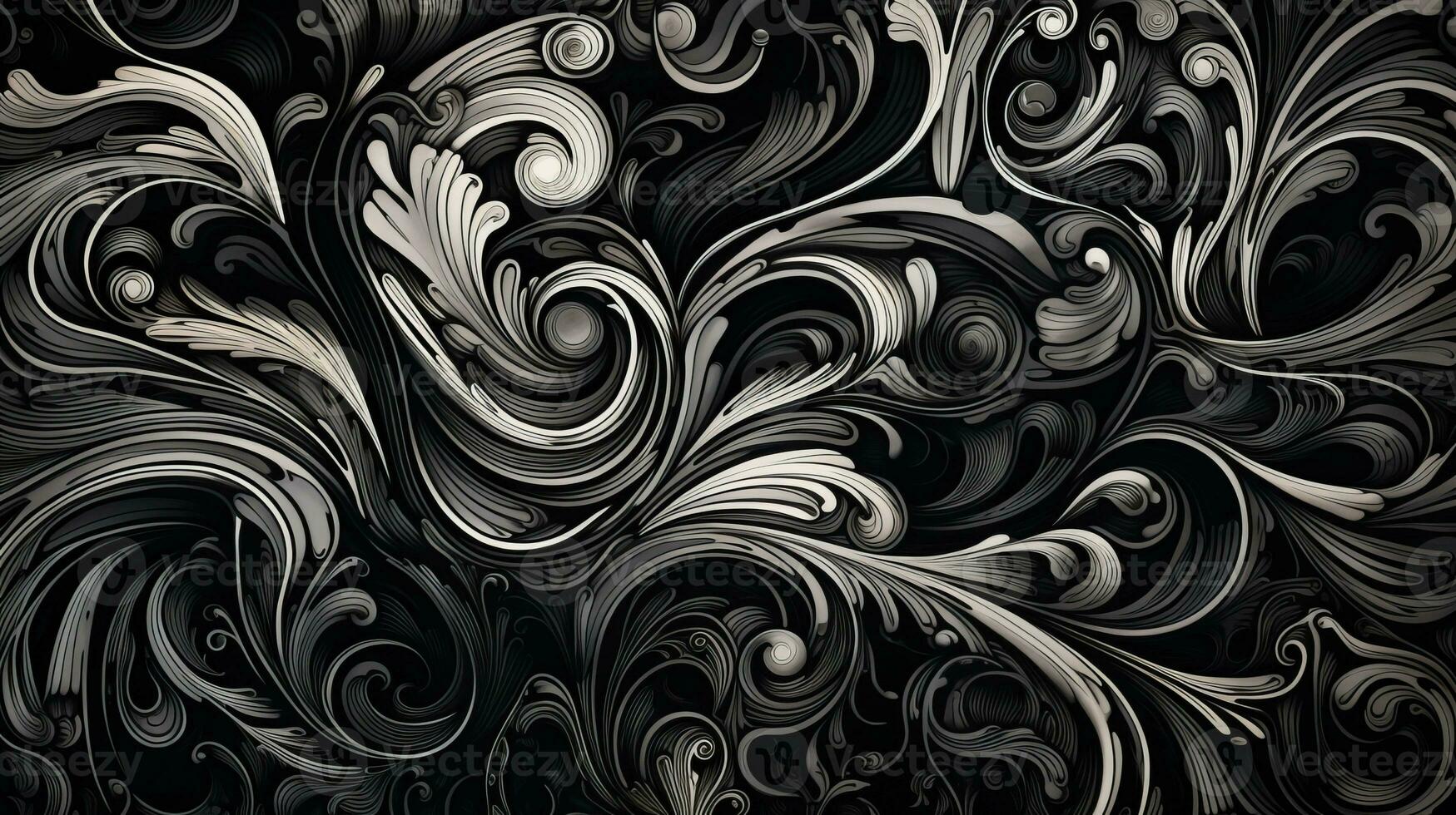 AI generated Abstract floral pattern in black and white colors photo