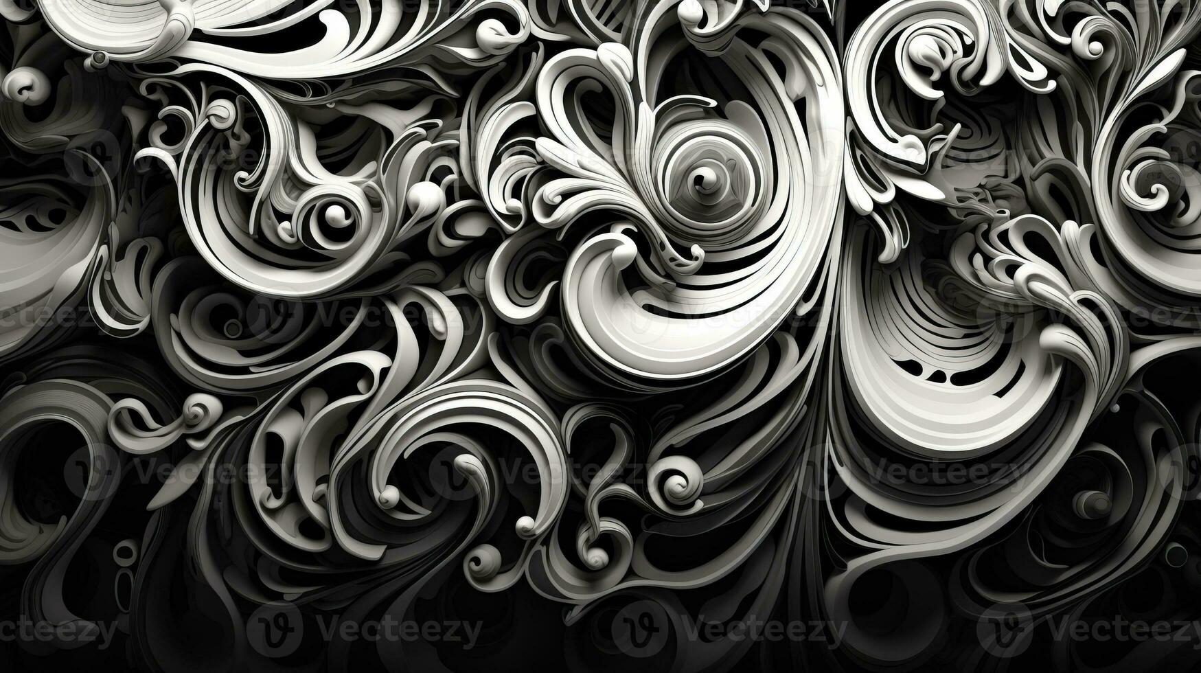 AI generated Abstract floral pattern in black and white colors photo