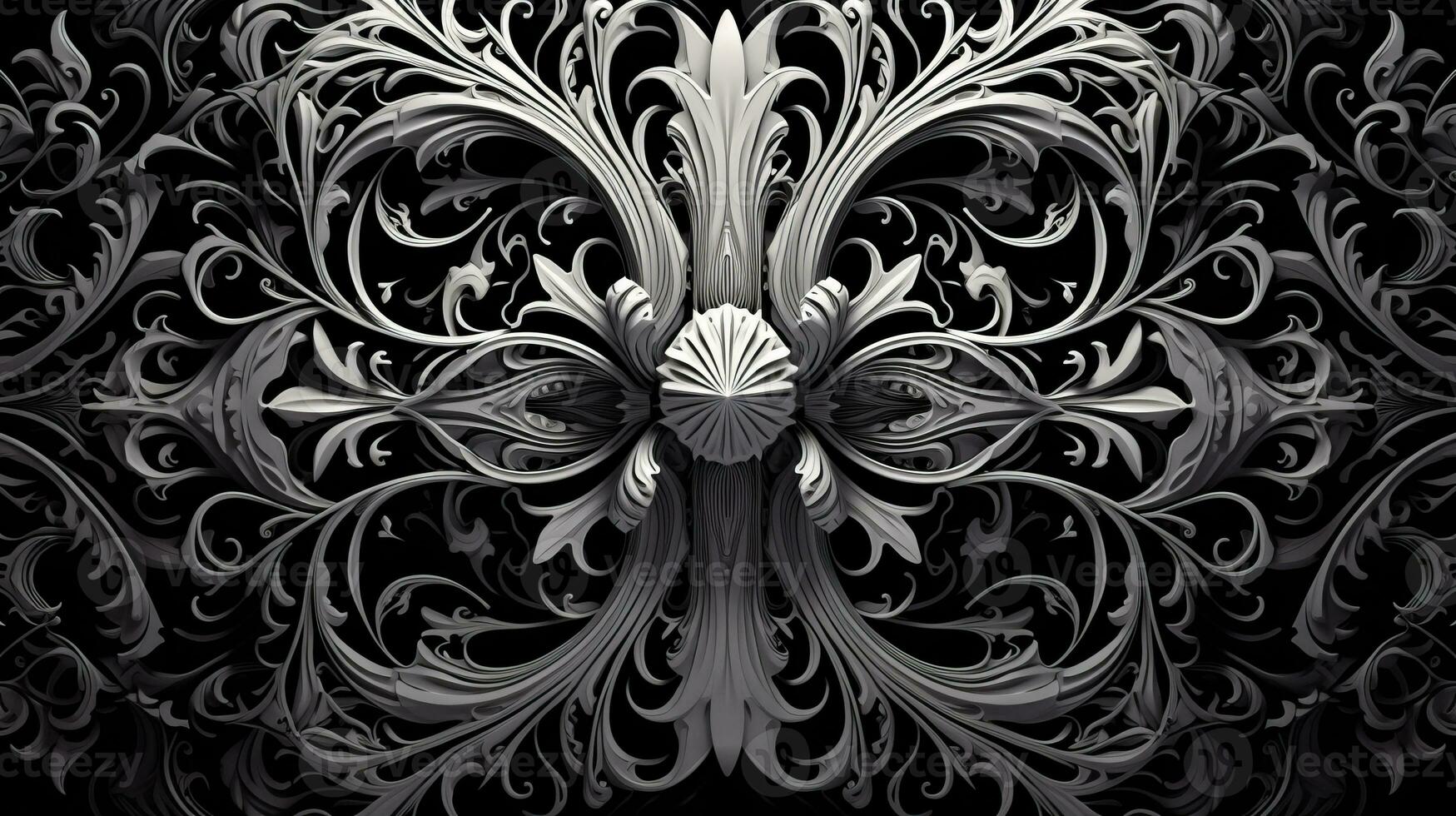 AI generated Abstract floral pattern in black and white colors photo