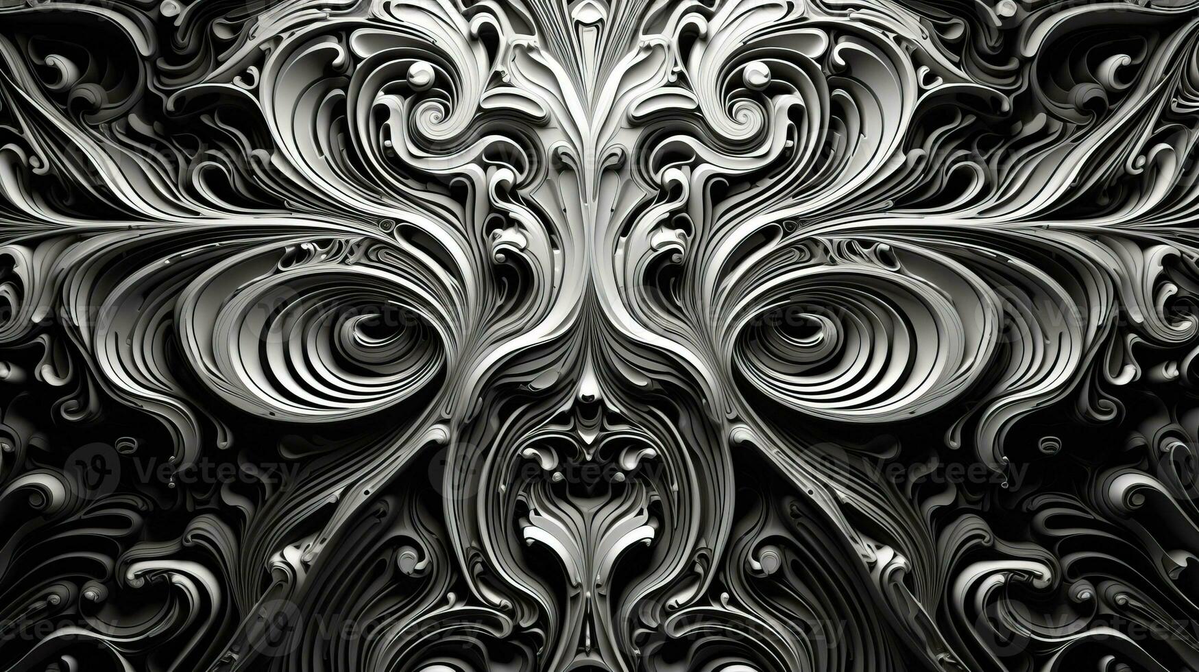 AI generated Abstract floral pattern in black and white colors photo