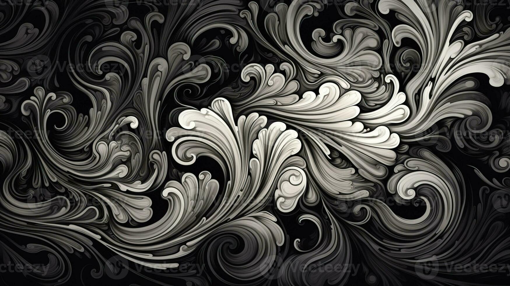 AI generated Abstract floral pattern in black and white colors photo