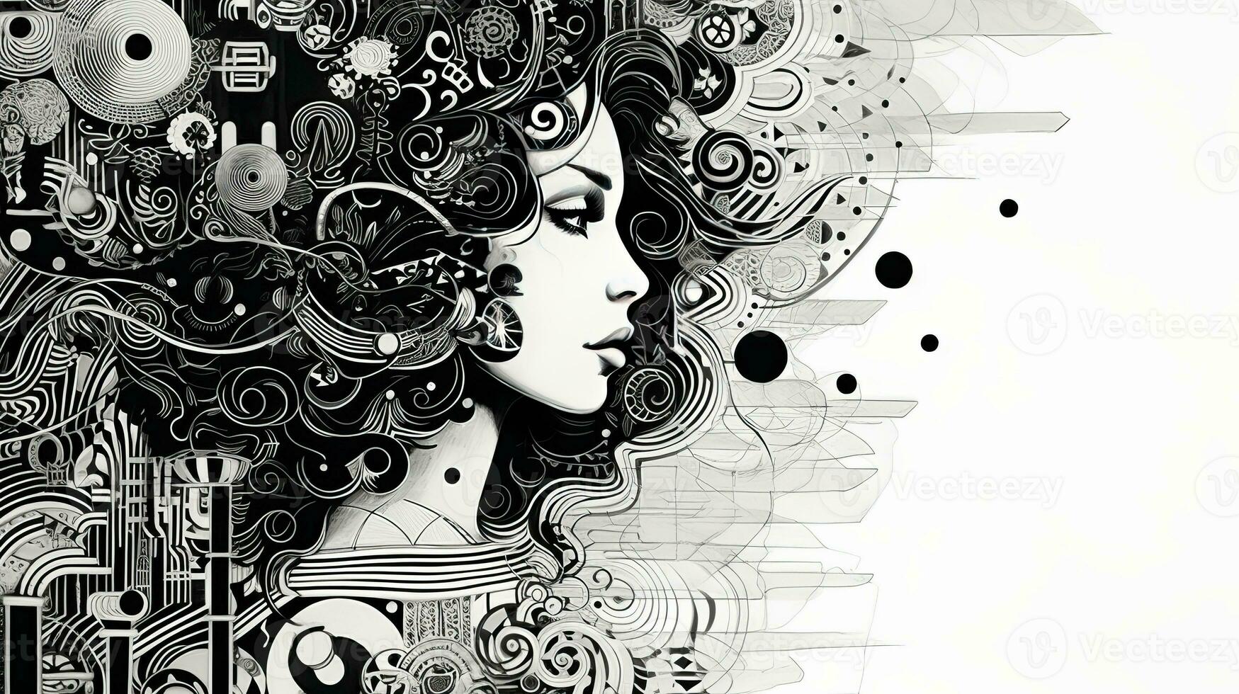 AI generated Woman face in a black and white version. Abstract geometric design photo