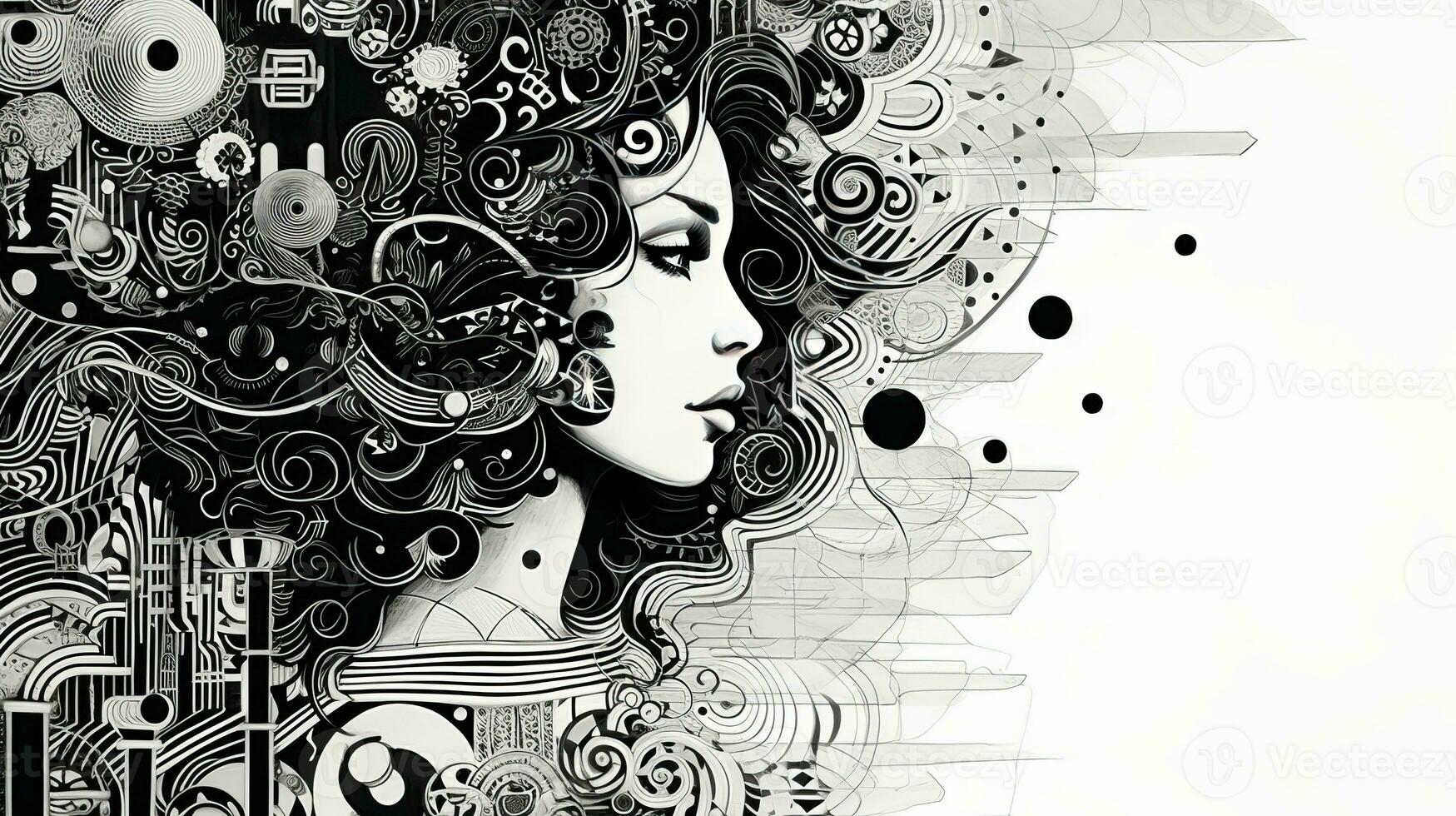 AI generated Woman face in a black and white version. Abstract geometric design photo