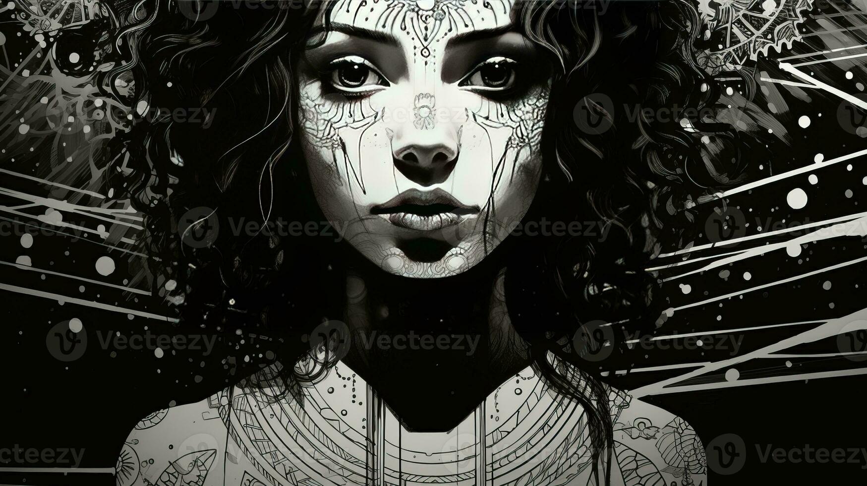 AI generated Woman face in a black and white version. Abstract geometric design photo