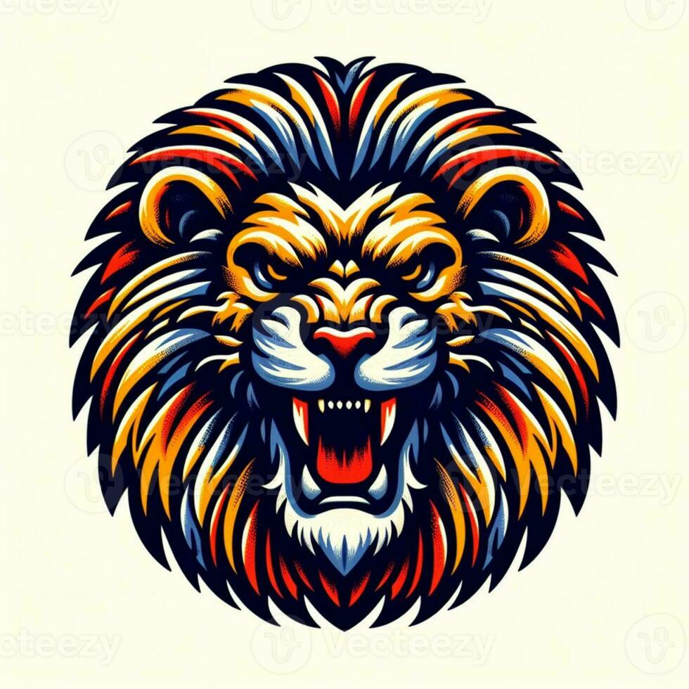 AI generated illustration of colorful angry lion suitable for apparel design photo