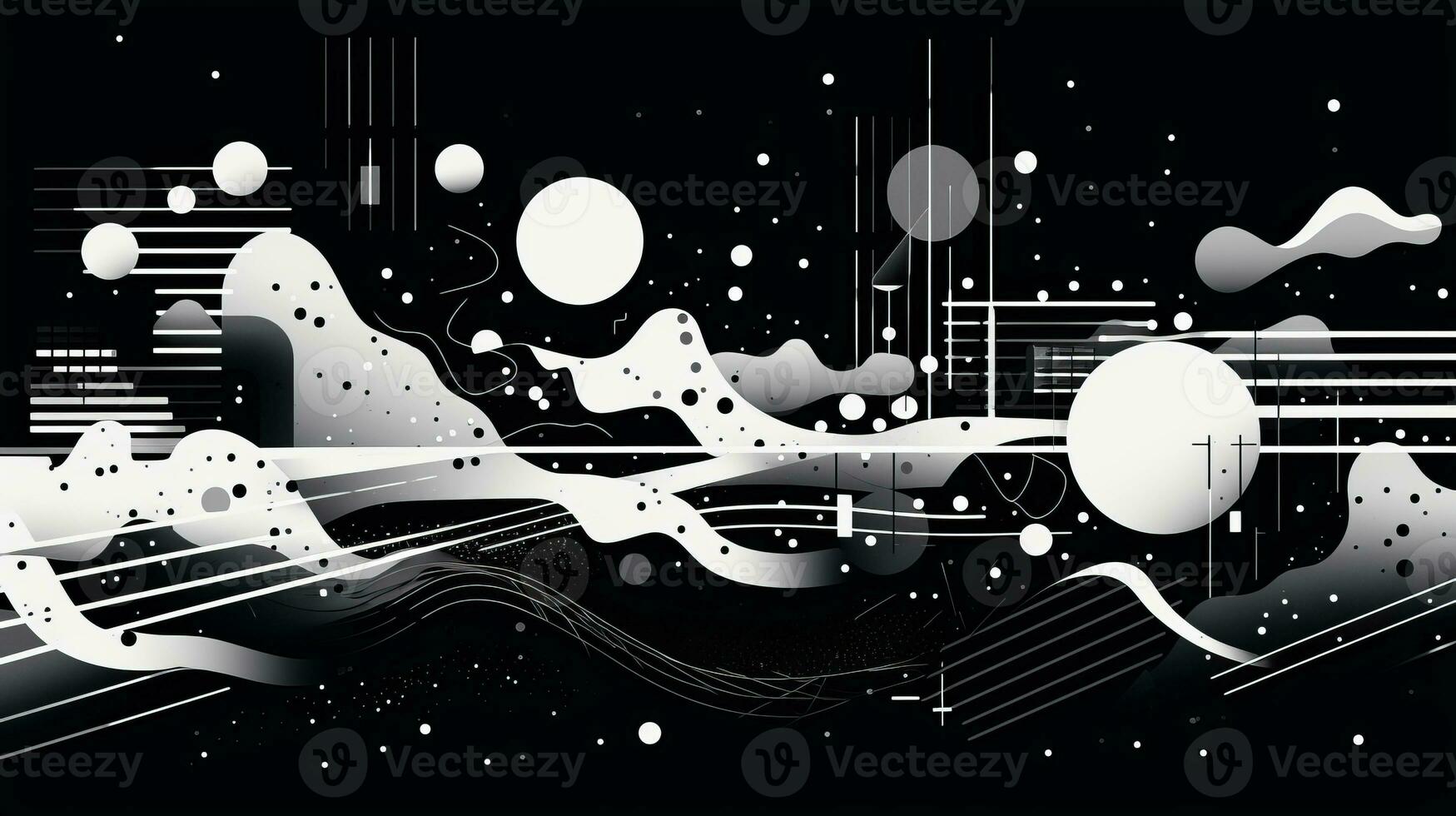 AI generated Abstract background with wavy shapes, circle, lines. Bauhaus style photo
