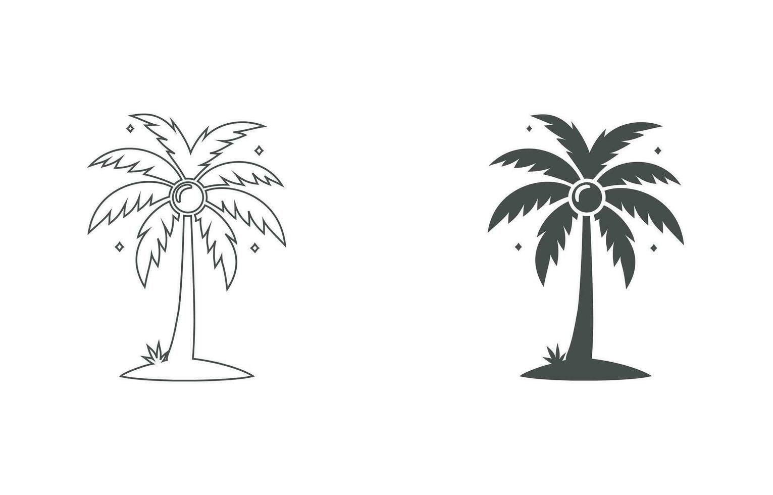 coconut tree black silhouettes with line art vector