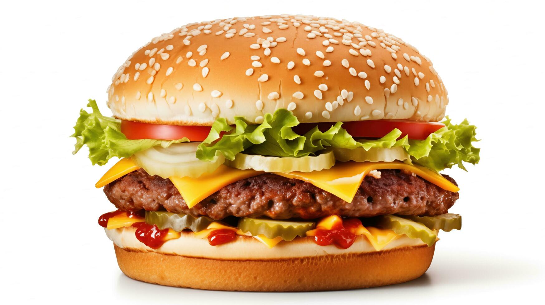 AI generated Big Single Cheeseburger Isolated on White Background photo