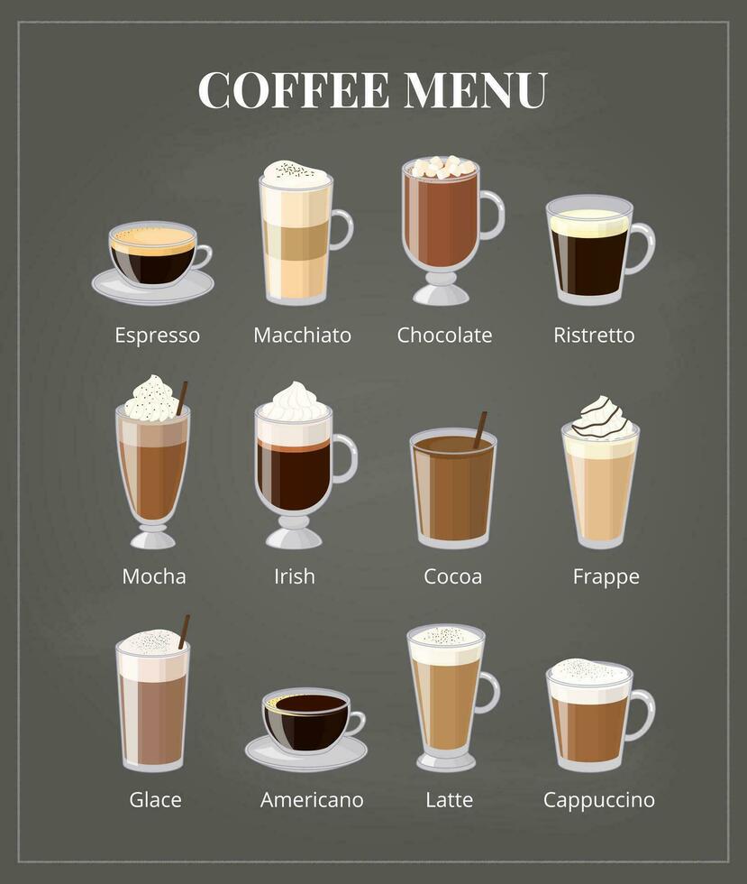 Coffee menu on chalkboard. vector