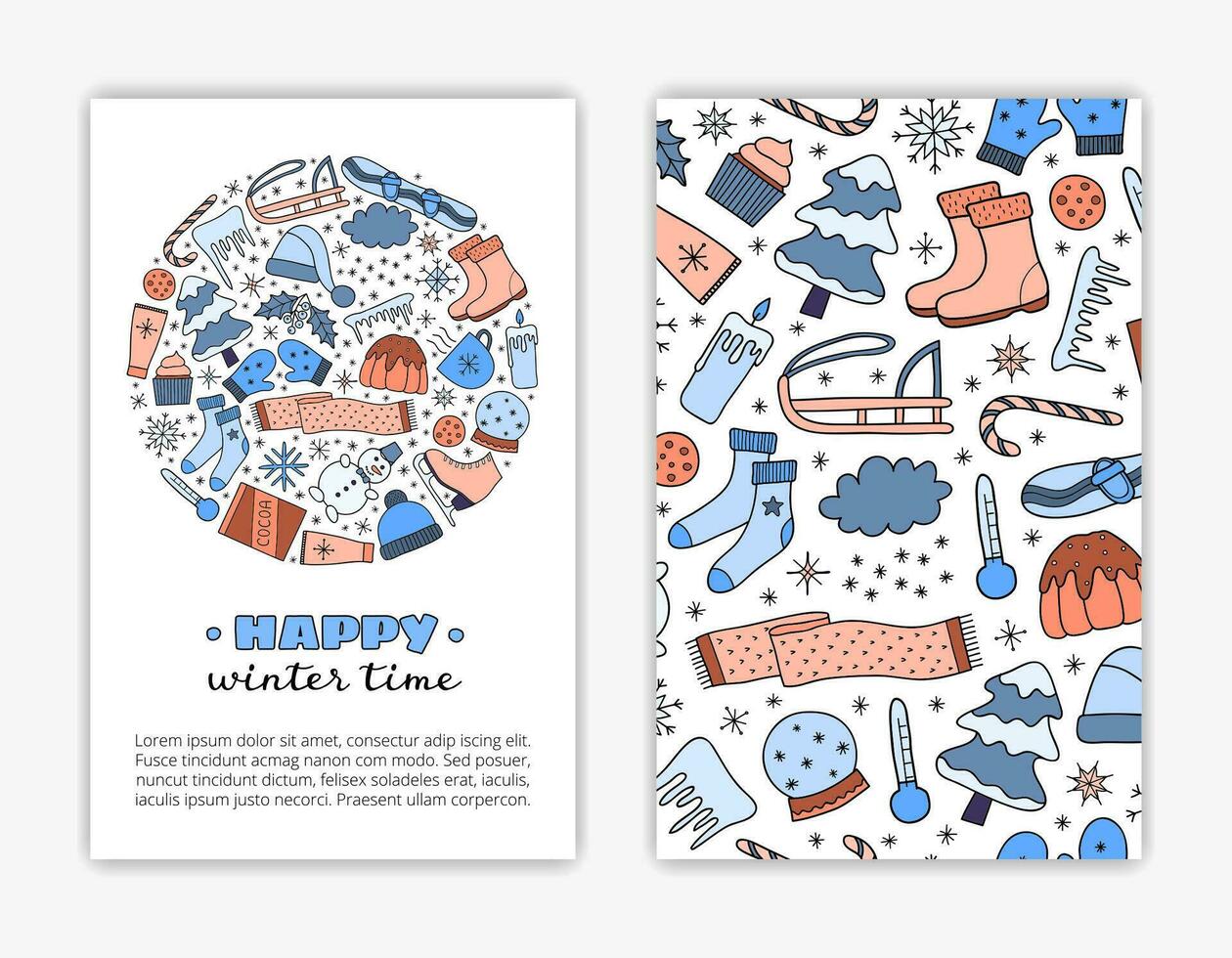Card templates with winter items. vector