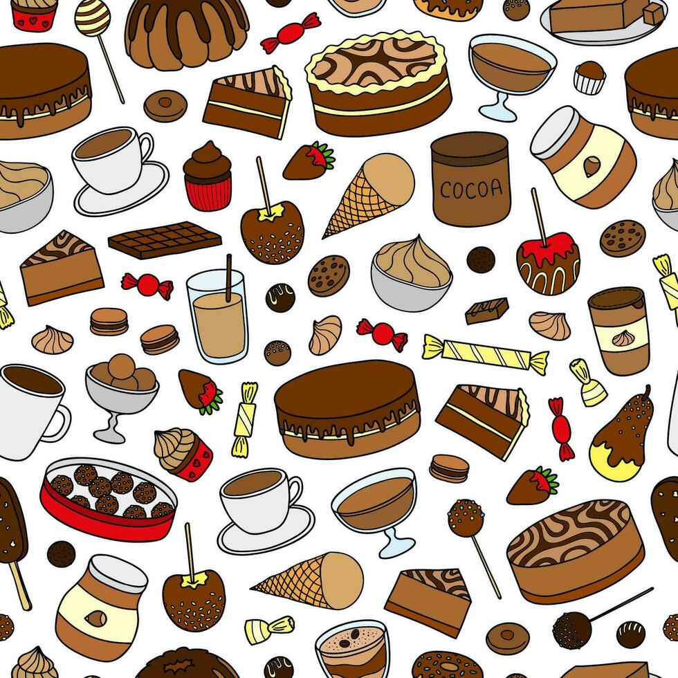 Seamless pattern with hand drawn chocolate desserts. vector