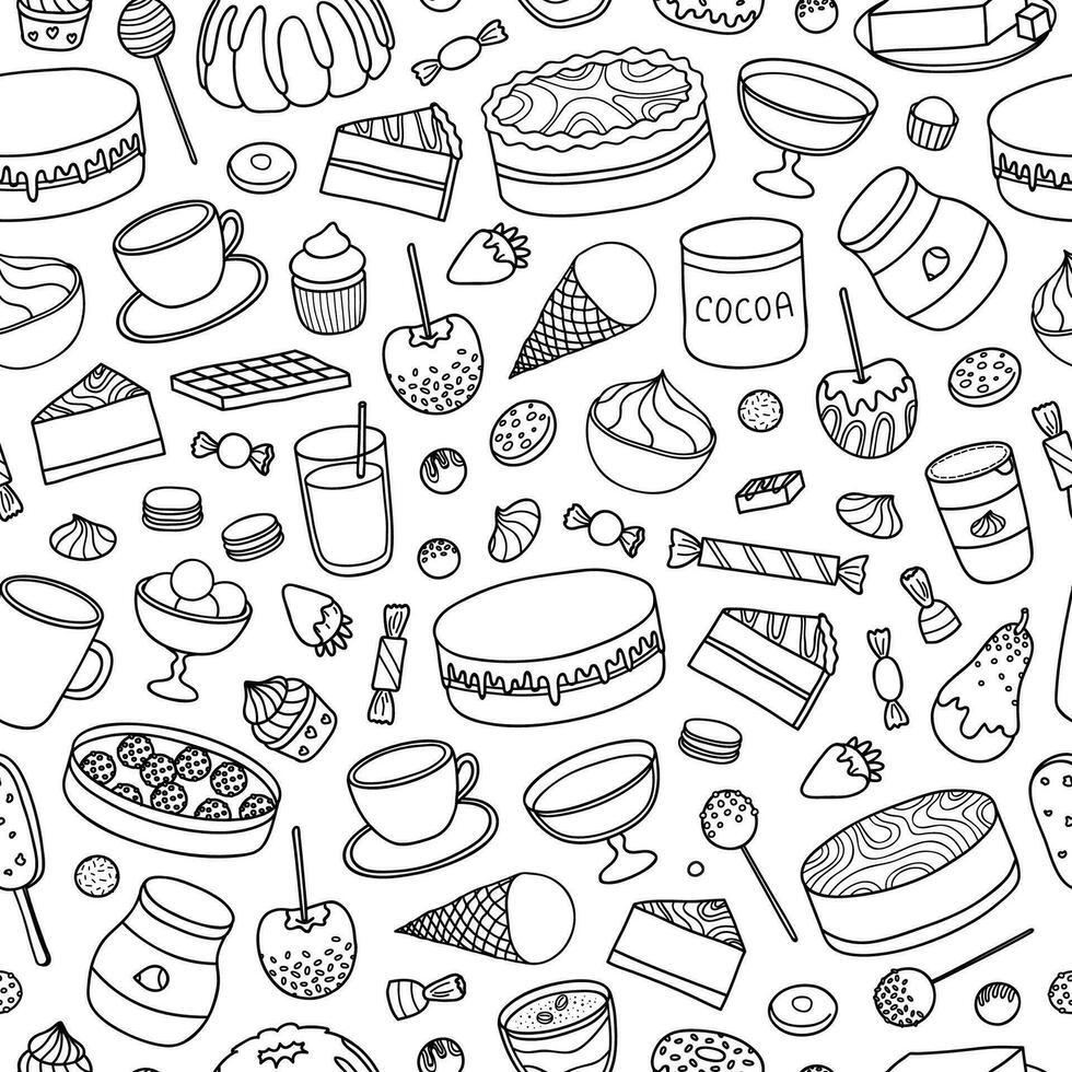 Seamless pattern with hand drawn chocolate desserts. vector