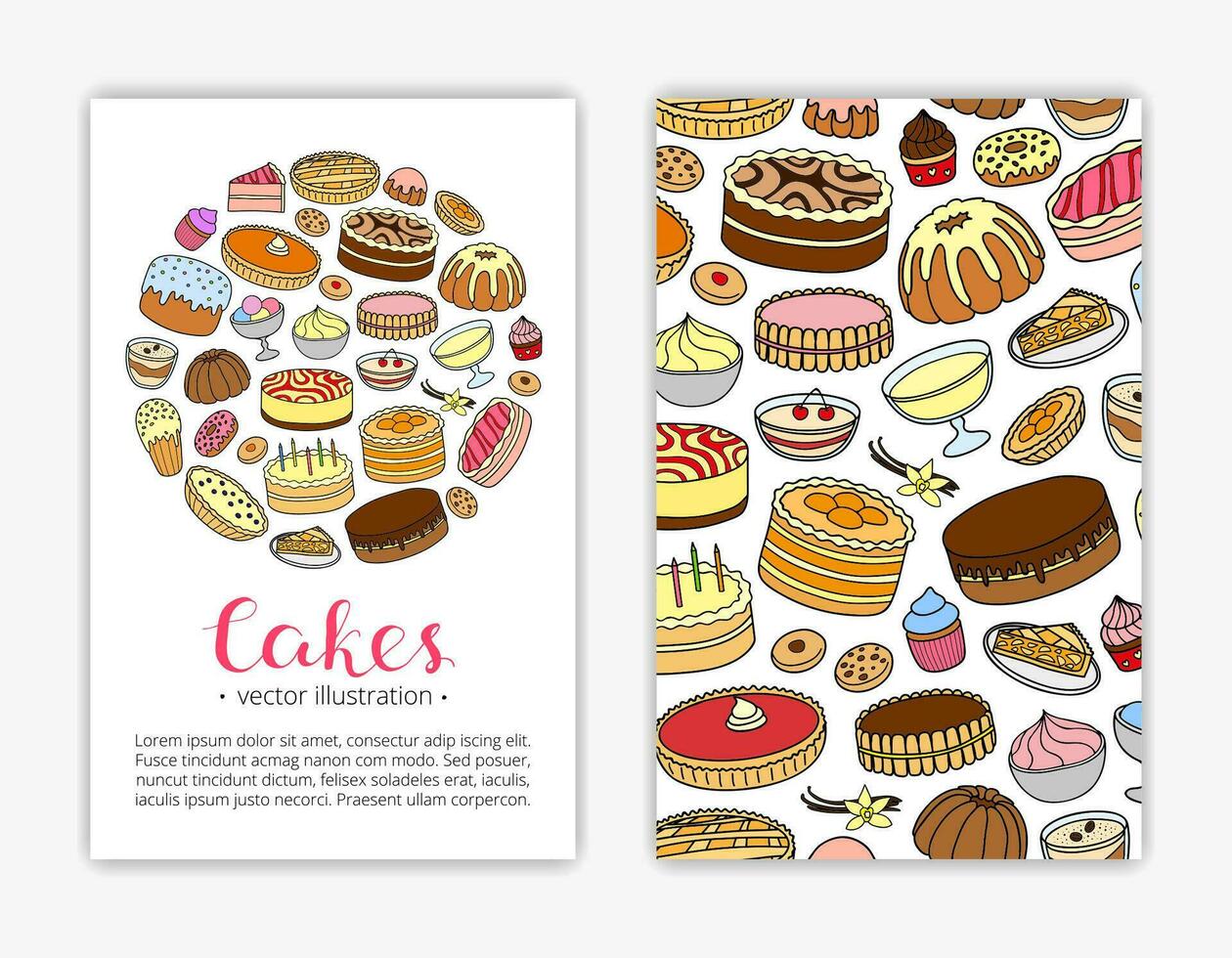 Card templates with cakes, desserts and pies. vector