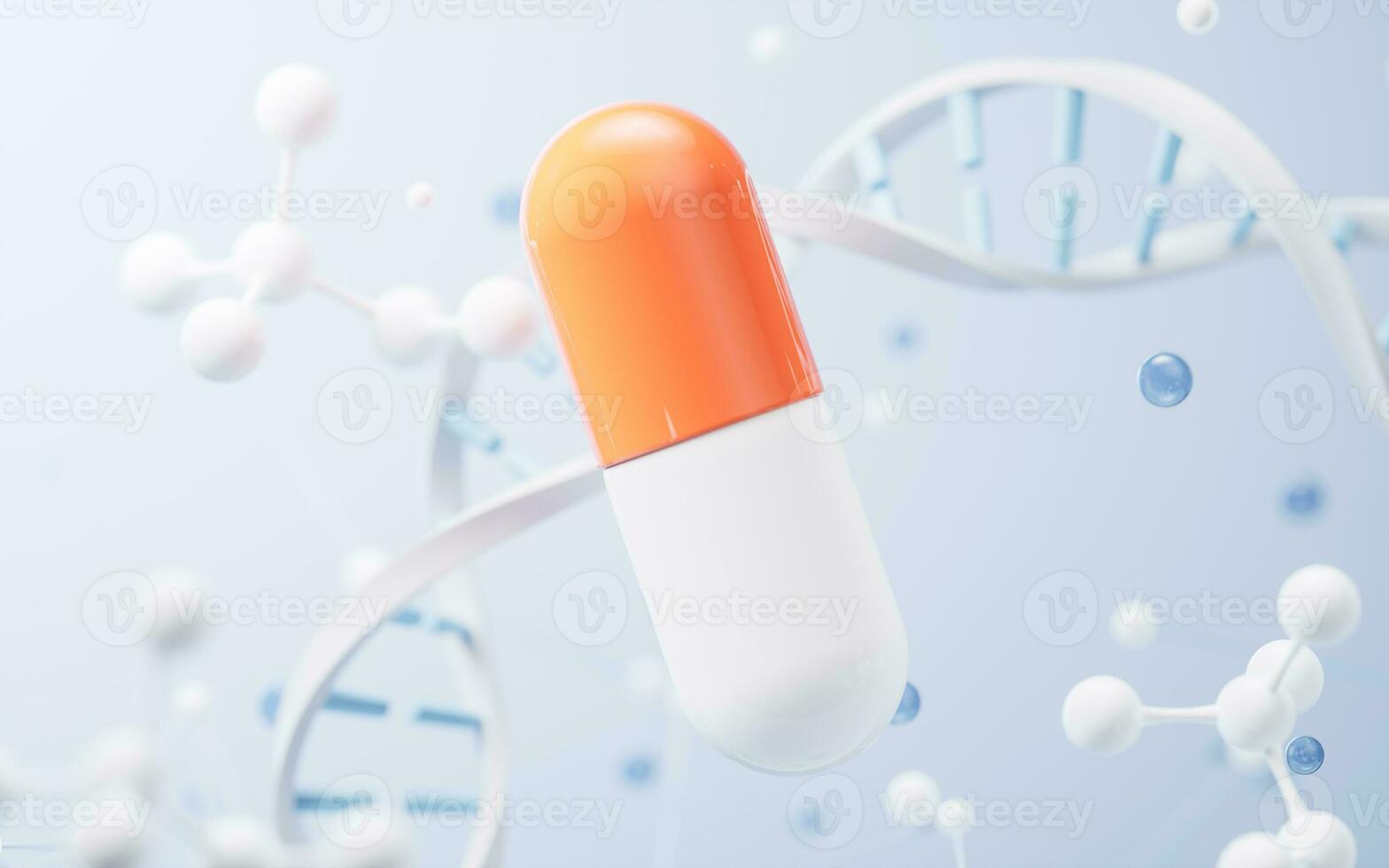 Medical capsule and biological concept background, 3d rendering. photo