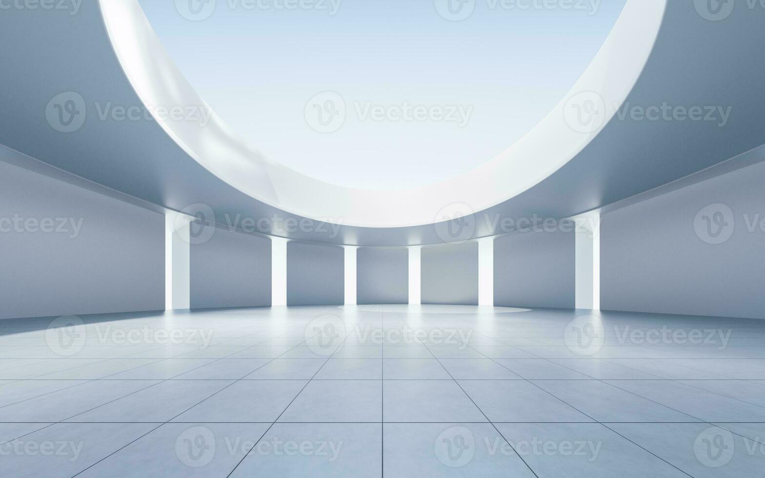Empty ground with white building background, 3d rendering. photo