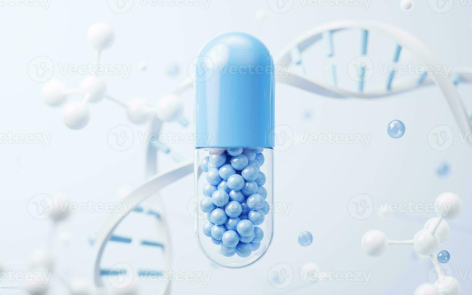 Medical capsule and biological concept background, 3d rendering. photo