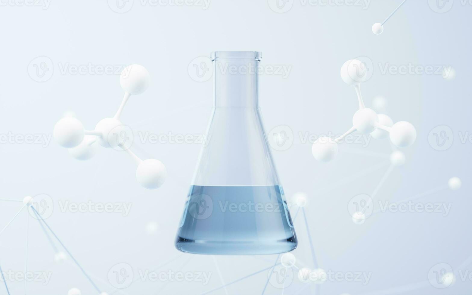 Conical flask with molecule background, 3d rendering. photo