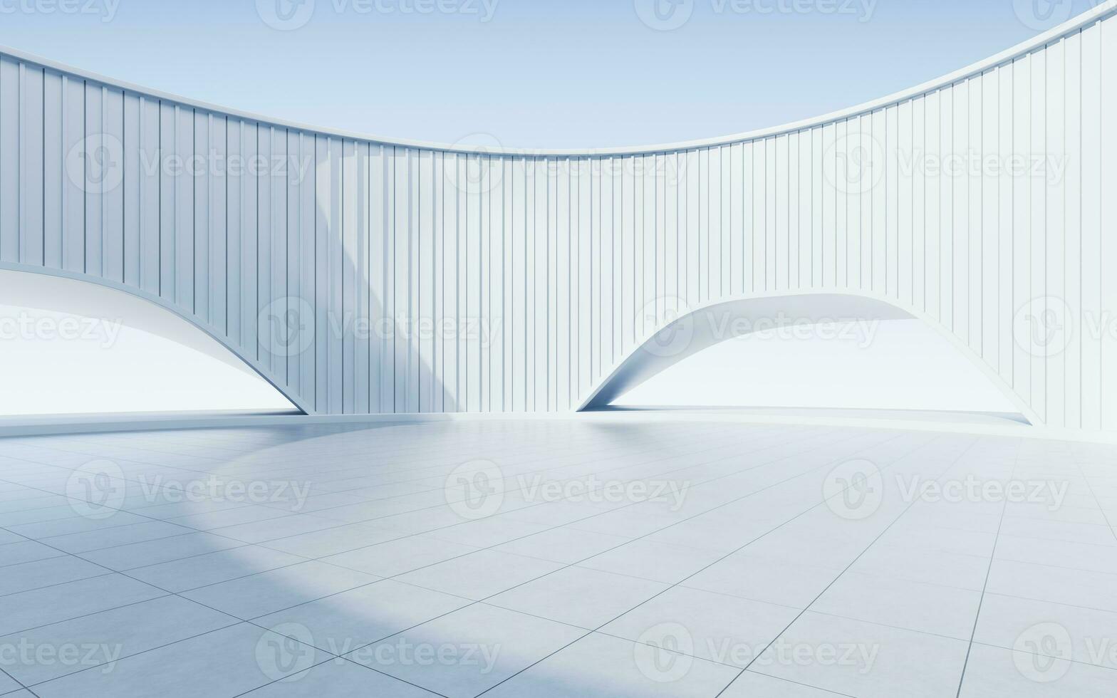 Empty ground with white building background, 3d rendering. photo