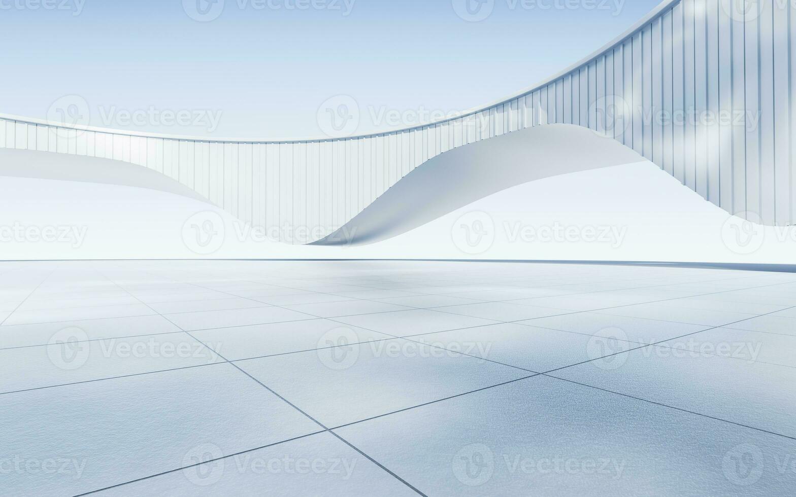 Empty ground with white building background, 3d rendering. photo