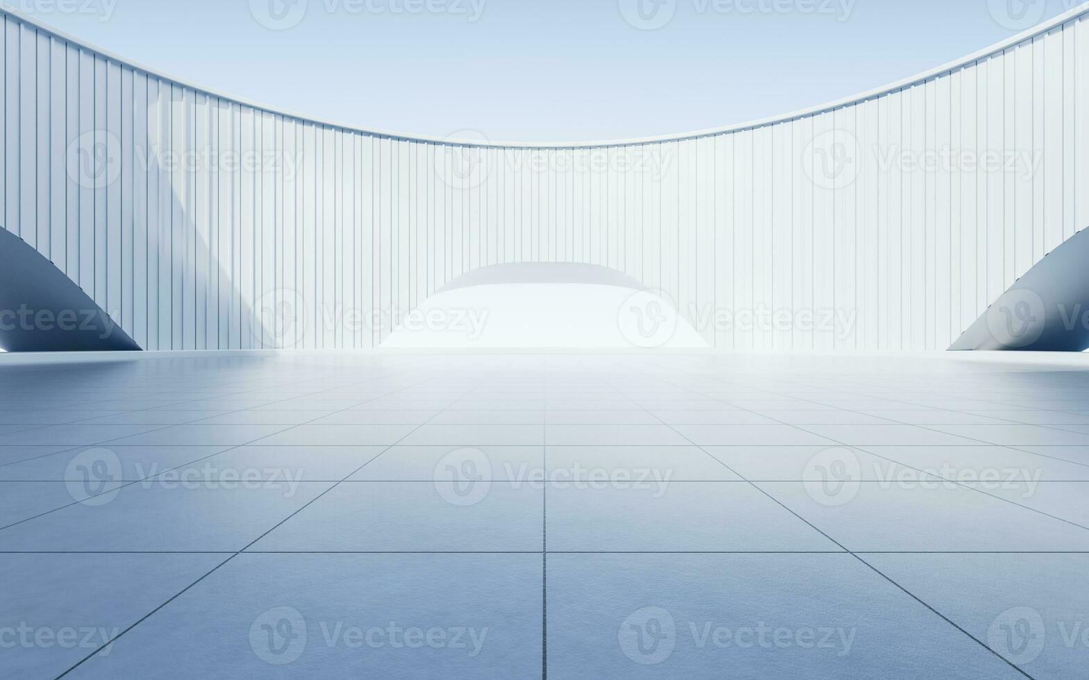 Empty ground with white building background, 3d rendering. photo