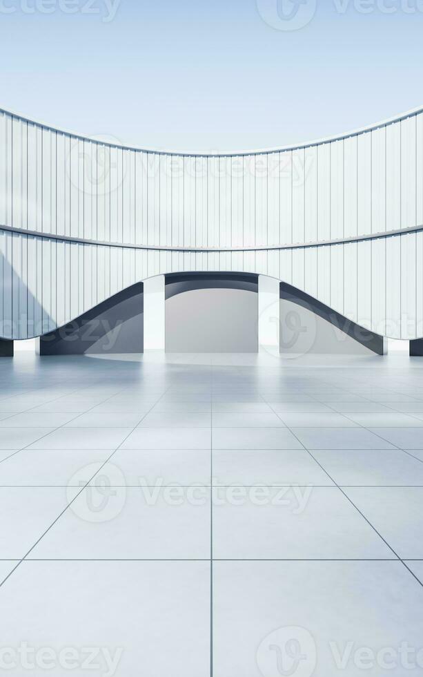 Empty ground with white building background, 3d rendering. photo