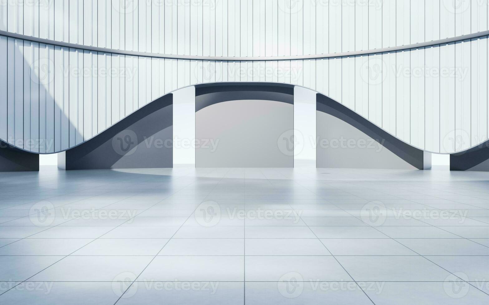 Empty ground with white building background, 3d rendering. photo