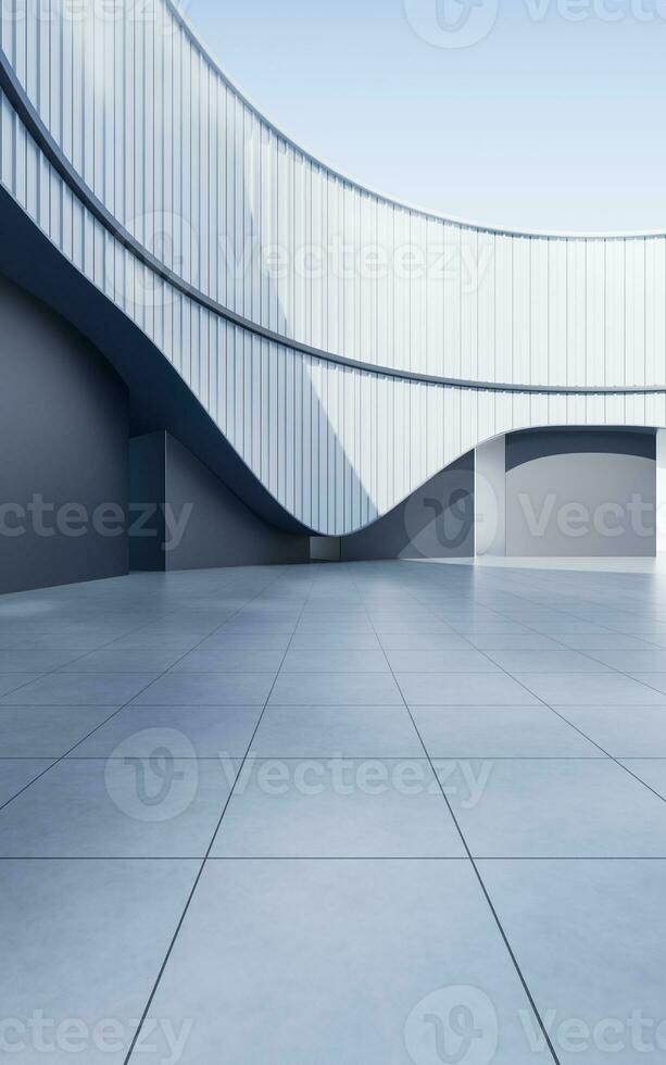 Empty ground with white building background, 3d rendering. photo