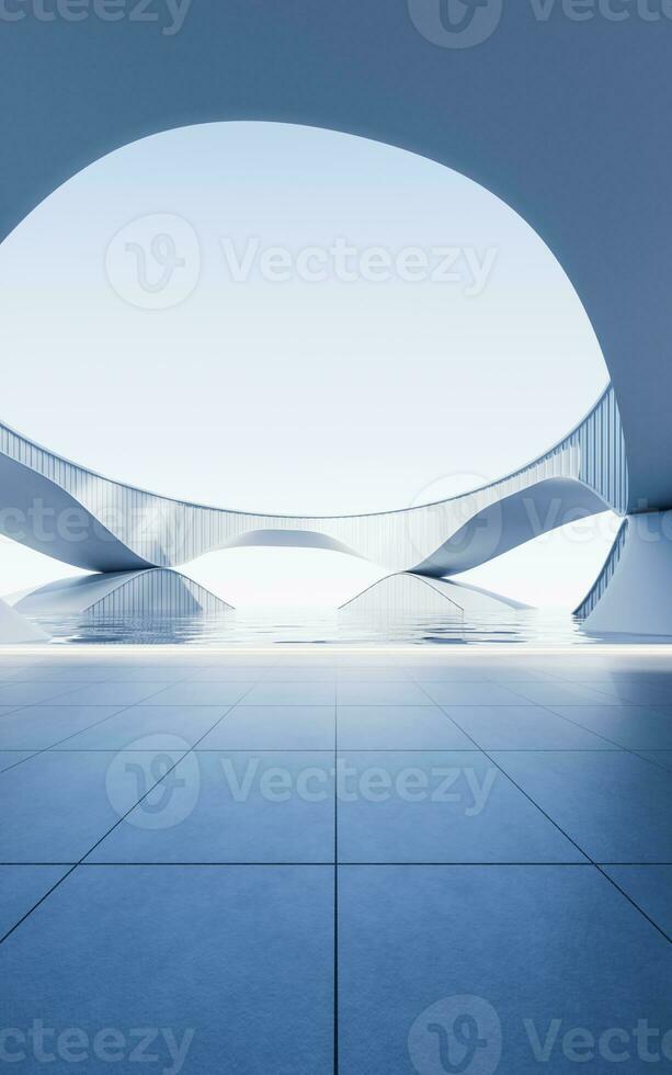 Empty ground with white building background, 3d rendering. photo