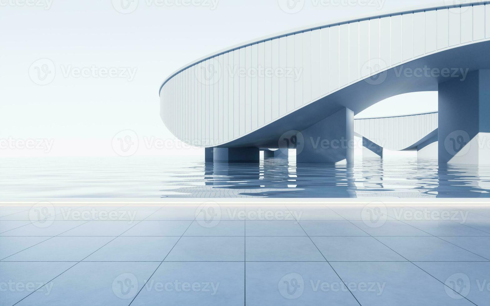 Empty ground with white building background, 3d rendering. photo