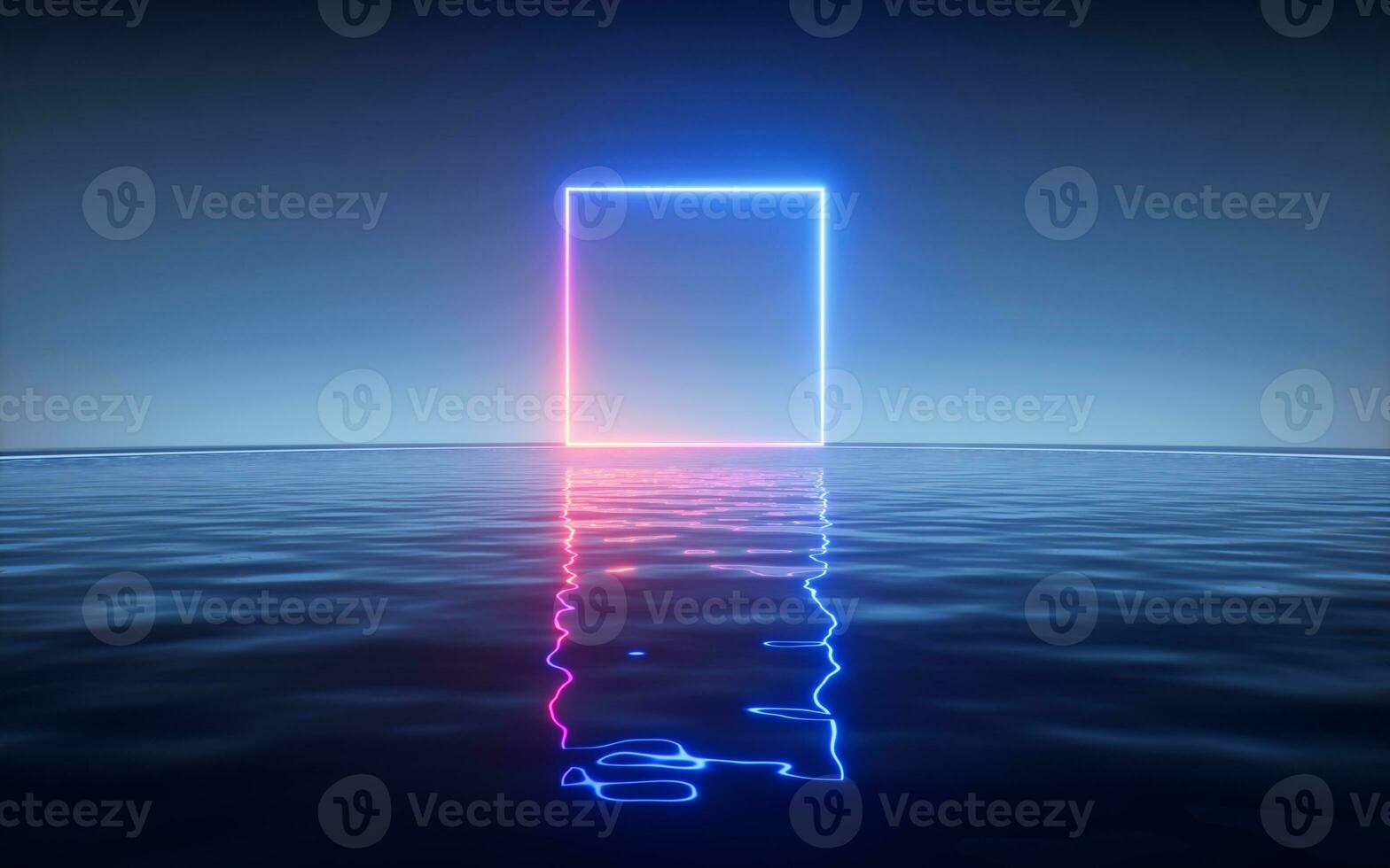 Glowing neon lines with water surface background, 3d rendering. photo
