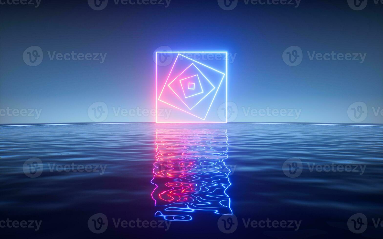 Glowing neon lines with water surface background, 3d rendering. photo