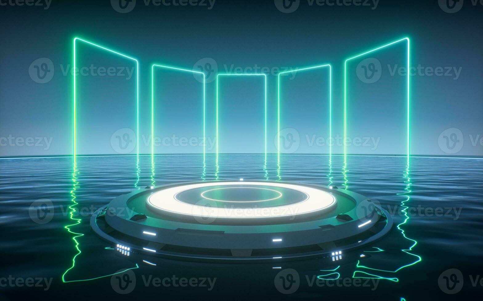 Glowing neon lines and futuristic stage, 3d rendering. photo
