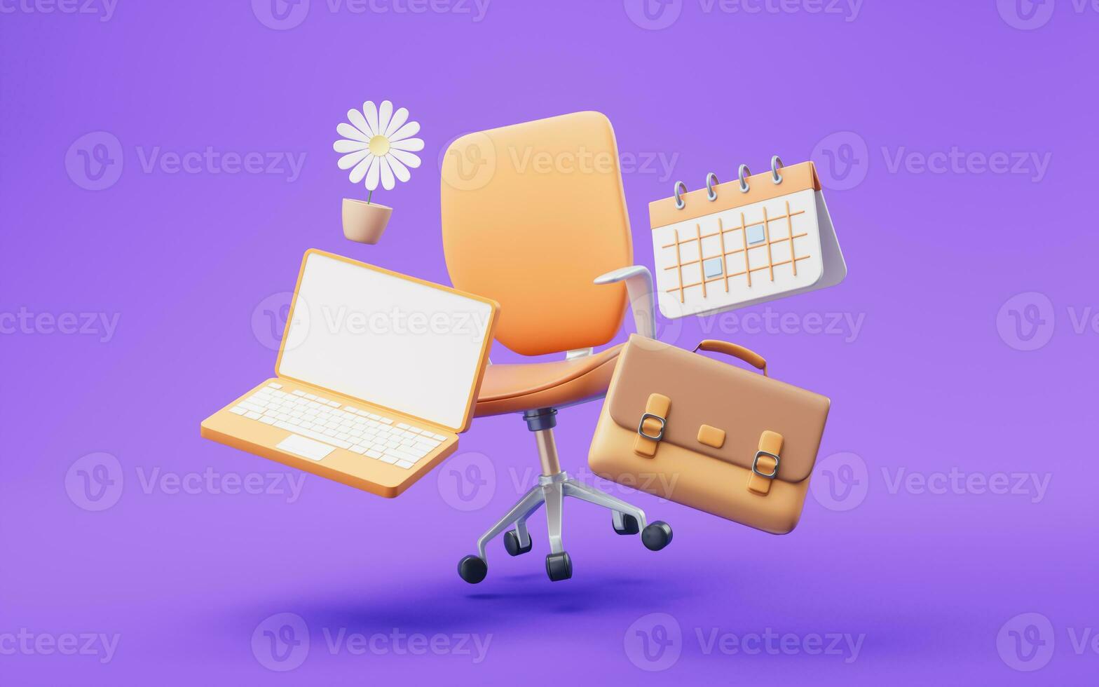 Office scene with office supplies, 3d rendering. photo