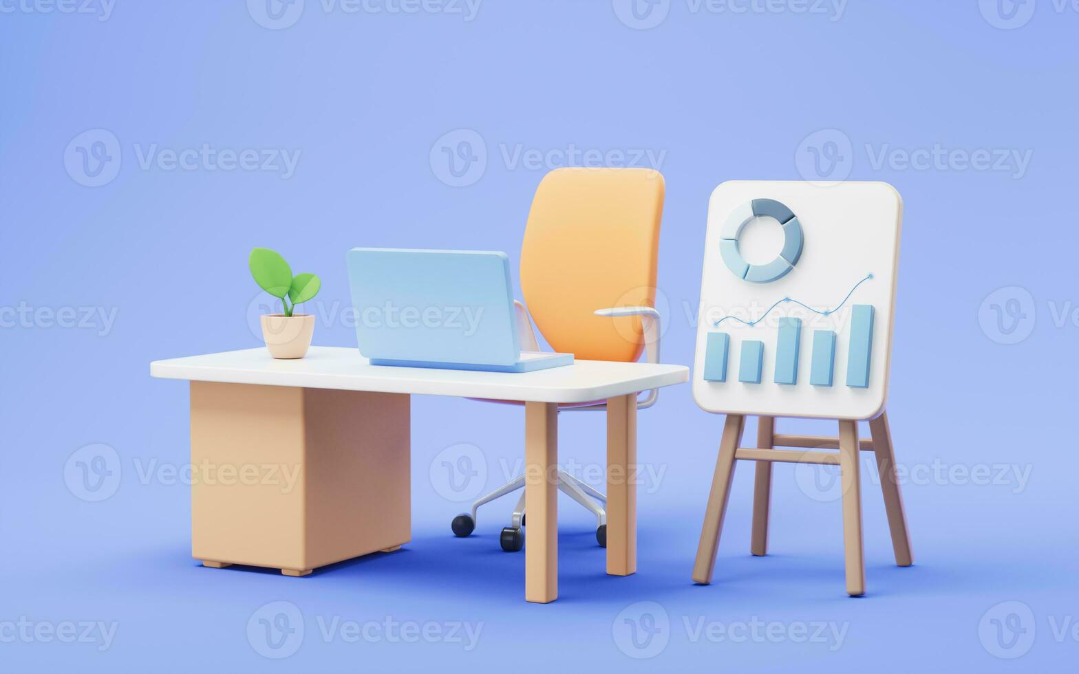 Office scene with office supplies, 3d rendering. photo