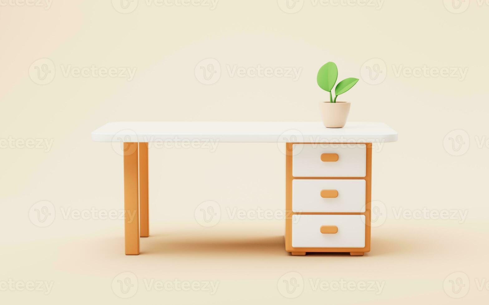 Cartoon style office desk, 3d rendering. photo