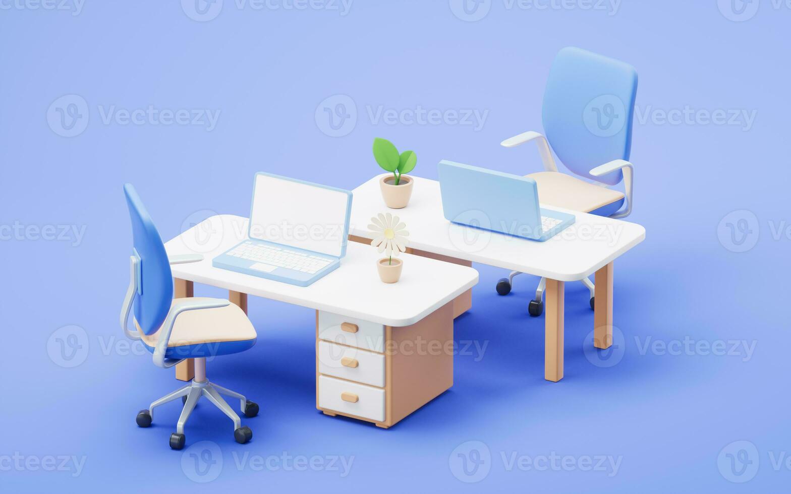 Office scene with office supplies, 3d rendering. photo