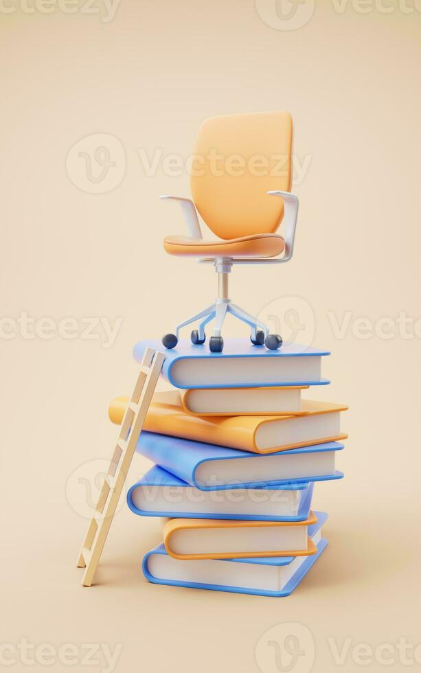 Stack of books with cartoon style, 3d rendering. photo