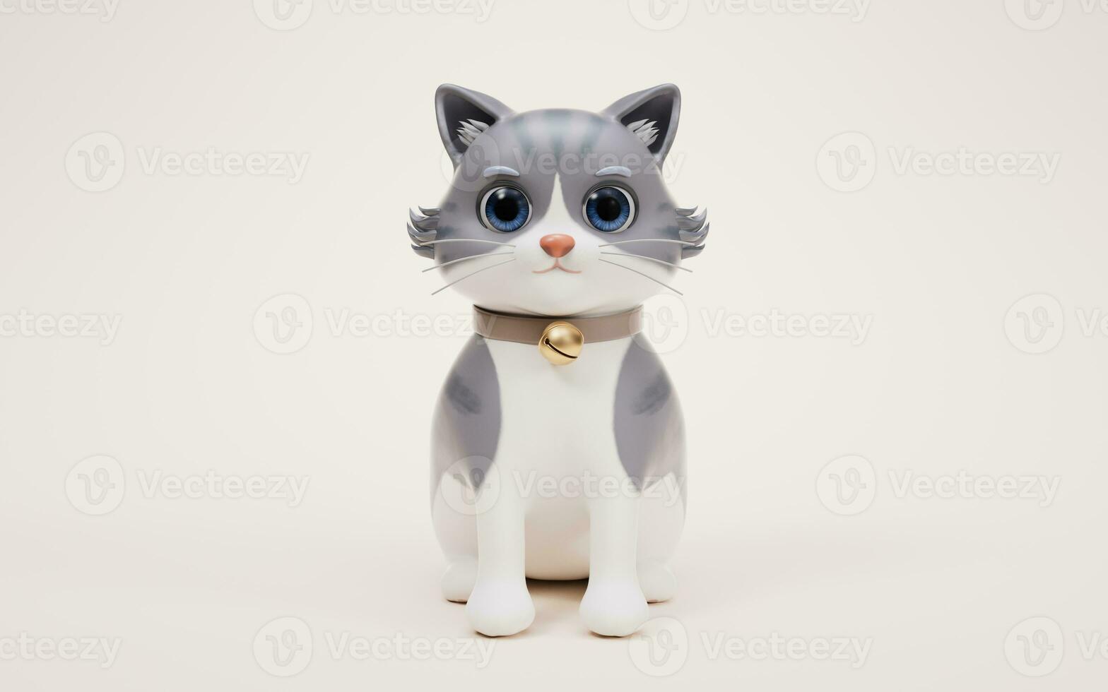 3D cartoon style cute cat, 3d rendering. photo